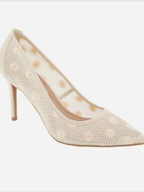 BCBGeneration Women's Pointed Mesh Daisy Pump in Ivory Heel 3 1/3 in